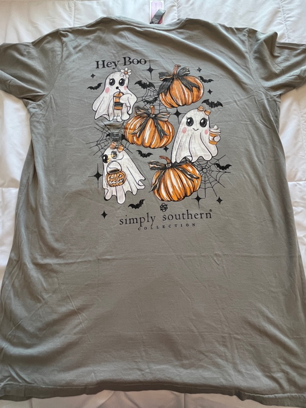 Simply Southern 'Hey Boo' Ghost & Pumpkin Tee - Gray Size XLarge